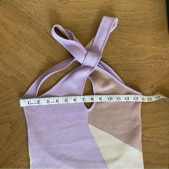 Lavender and Mint Colorblock Retro Knit Midi Halter Dress Size 0 NWT - Picture 8 of 11